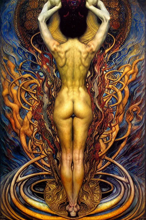 Image similar to Divine Chaos Engine by Karol Bak, Jean Delville, William Blake, Gustav Klimt, and Vincent Van Gogh, symbolist, visionary