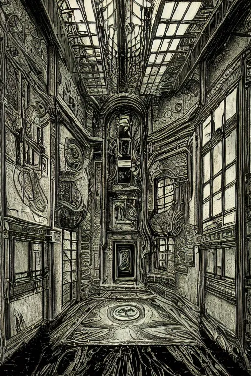 Prompt: Interior design, Eldritch location by H.R. Giger