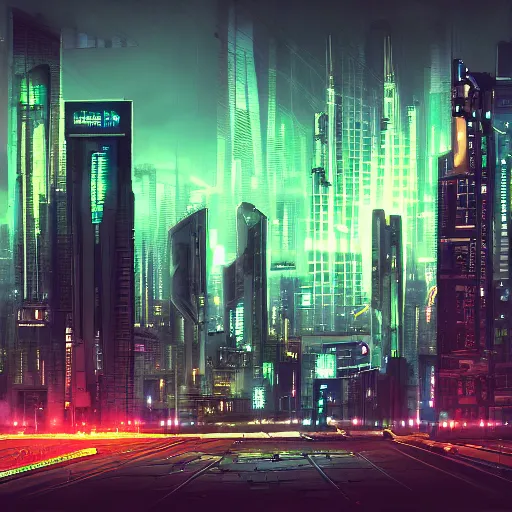 Prompt: futuristic cityscape, dark, cold, neon lights, tall buildings, depressing weather, detailed, intricate, hd, 4 k, trending on artstation