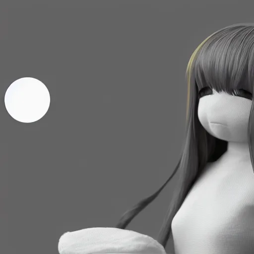 Prompt: cute fumo plush of a girl who controls the flow of time, black and white, vray render