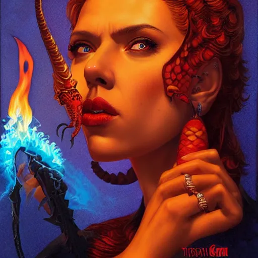 Prompt: demonic lofi queen of hell portrait of scarlett johansson, fire and flame of hell serpent, Pixar style, by Tristan Eaton Stanley Artgerm and Tom Bagshaw.