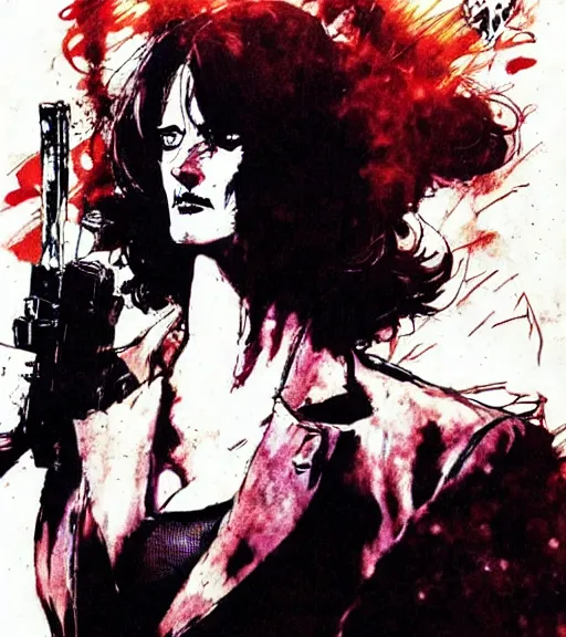 Image similar to eva green in fight club, comic book art, by yoji shinkawa and takehiko inoue and kim jung gi, masterpiece, perfect