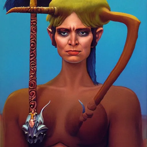 Image similar to portrait of barbarian princess by Roger Dean