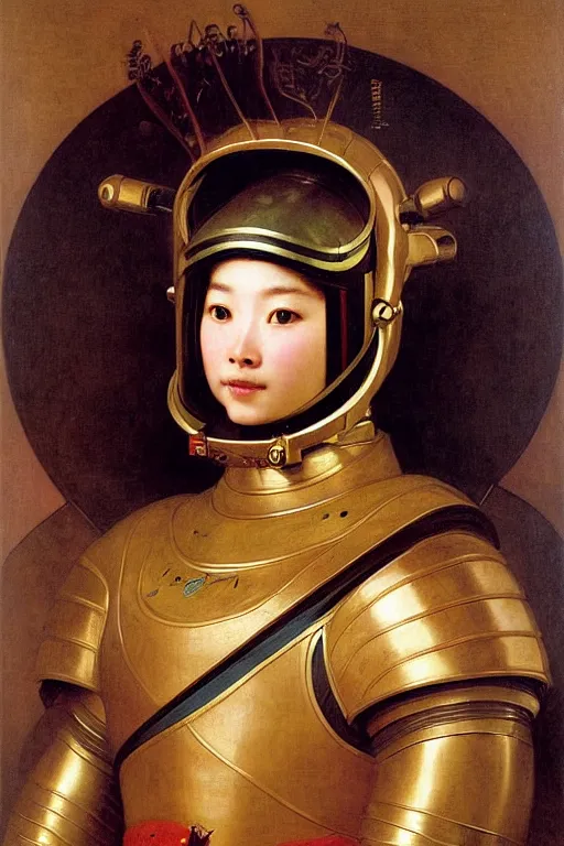 Image similar to portrait of a loong astronaut with chinese dragon armor and helmet, majestic, solemn, by bouguereau