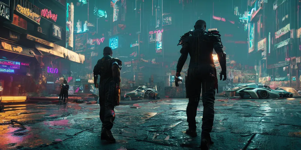 Prompt: a cyberpunk 2 0 7 7 game realistic graphic firstperson game screenshot of a hp lovecraft monster boss fight in interior in vibrant dark world full of zombies, realistic, ultra setting, highly detailed, fps game, game of the year, raytracing on, rtx 3 0 9 0 ti, gta v, death stranding game