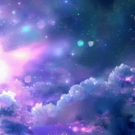 Prompt: anime style hd wallpaper of outer space horizon, glittering stars scattered about, lilac colors