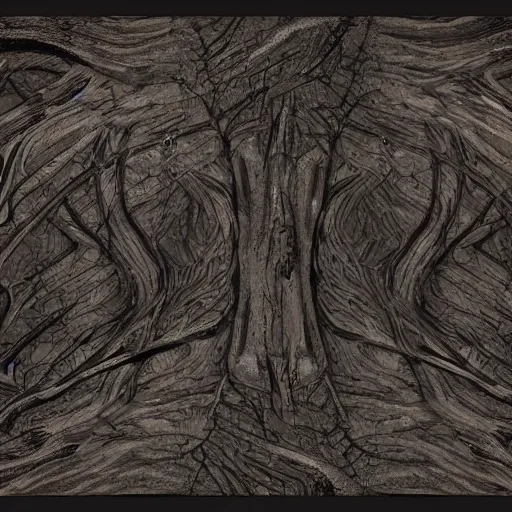 Image similar to 2 d, ancient ornate eldritch dark wood texture with silver veins, detailed texture, uvw, artstation