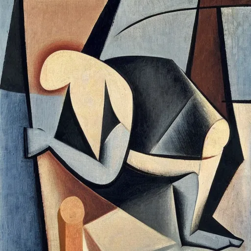 Prompt: man waking up in bed alone, in the style of picasso, cubism,
