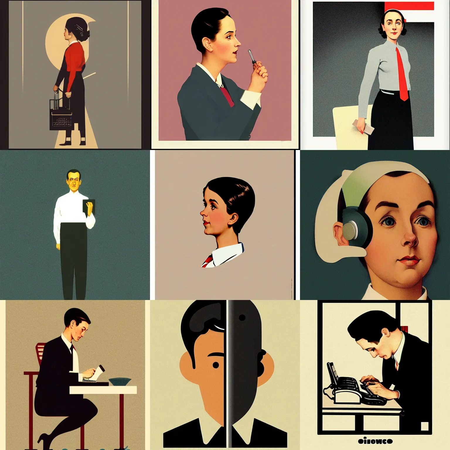 Prompt: icon of office worker stylized minimalist from behance, ios, vintage, magazine illustration, by norman rockwell, william - adolphe bouguereau, pixar