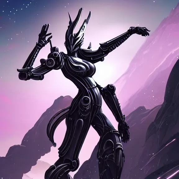 Image similar to extremely detailed giantess shot of a goddess that's a giant beautiful stunning anthropomorphic robot female dragon, standing majestically on a mountain, elegant pose, robot dragon claws, streamlined shiny silver metal armor, fuchsia skin, detailed sharp metal claws, thick warframe robot legs, long elegant tail, detailed warframe fanart, destiny fanart, high quality digital art, giantess art, furry art, warframe art, Destiny art, furaffinity, DeviantArt, artstation, 8k HD, octane render