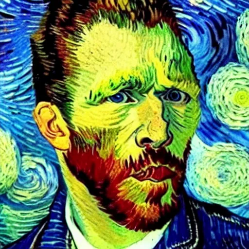 Image similar to van gogh painting of adam sandler, 4 k, hyper realistic, dslr, high resolution, landscape, beautiful