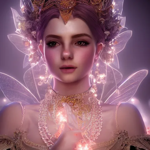 Image similar to portrait of fairy princess, glowing, ornate and intricate jewelry, jaw dropping beauty, glowing background lighting, white accent lighting, hyper detailed, fairy tale, 4 k octane render