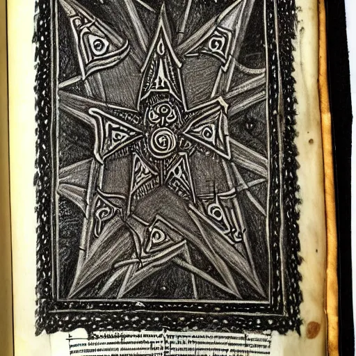 Prompt: scan of book with intricate drawings in charcoal and blood of occult drawings for a black magic ritual in a book about magic. laveyian feeling. by Agnes Cecil. on a parchment made from thin leather. the parchment is 2000 years old.