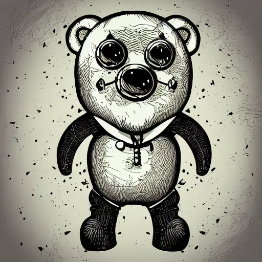 Prompt: grunge cartoon vector sketch of a teddy bear with bloody eyes by - anton fadeev, loony toons style, horror theme, detailed, elegant, intricate