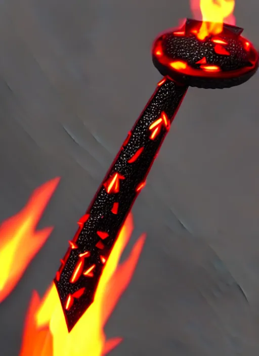 Image similar to rpg item, a black necklace with a bright red crystal pendant in flames, Unreal 5, DAZ, hyperrealistic, rpg style, octane render, dynamic lighting