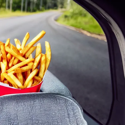 Image similar to photo of a family of fries going on a road trip