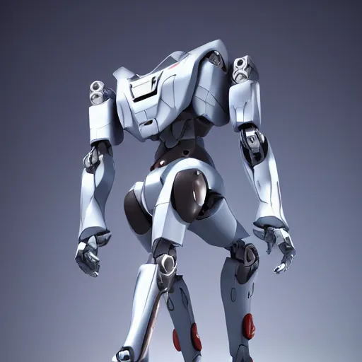 Prompt: < 3 d mecha > in the style of < neon genesis evangelion >, grey metal body, < full body robot photograph > octane render, 3 d, cgi