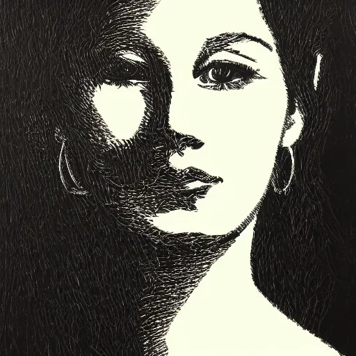 Image similar to portrait of a woman, scratchboard style