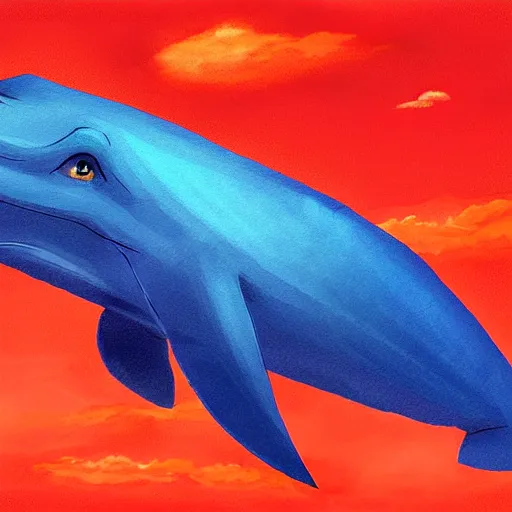 Image similar to concept art, blue whale fly in the cloud, digital painting