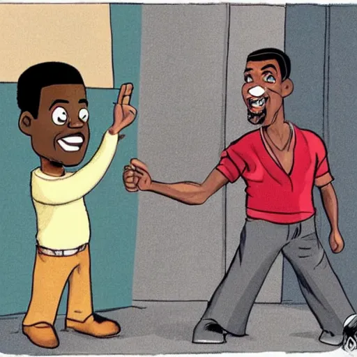 Prompt: will smith smacking chris rock with a giant white glove, cartoon