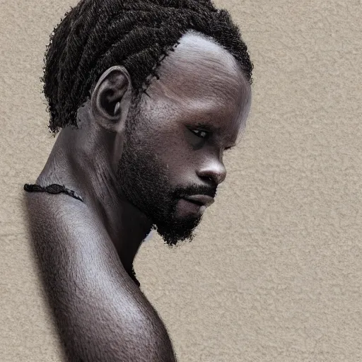 Image similar to east african man, with twists for hair, extremely detailed, intricate, 4 k