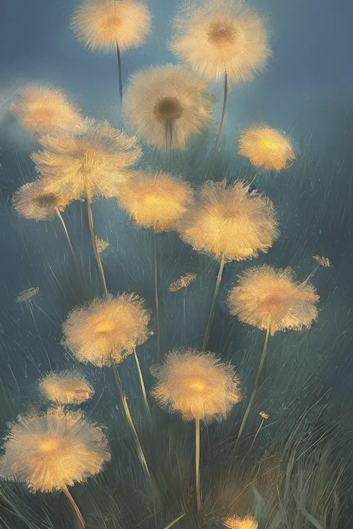 Image similar to beautiful digital matte pastel paint popart dandelions in the wind greg rutkowski artstation
