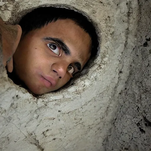 Image similar to palestina boys criend in mother tomb, ai image upscaler, hyperrealistic, very details, pulitzer award winner, extreme close up, realistic human shape