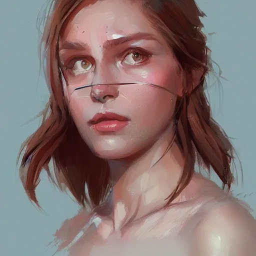 Prompt: portrait of a super friendly woman by greg rutkowski, he is about 2 9 years old, english, auburn slightly red shoulder length hair, brown eyes, cute slighty chubby face, highly detailed portrait, digital painting, artstation, concept art, smooth, sharp foccus ilustration, artstation hq