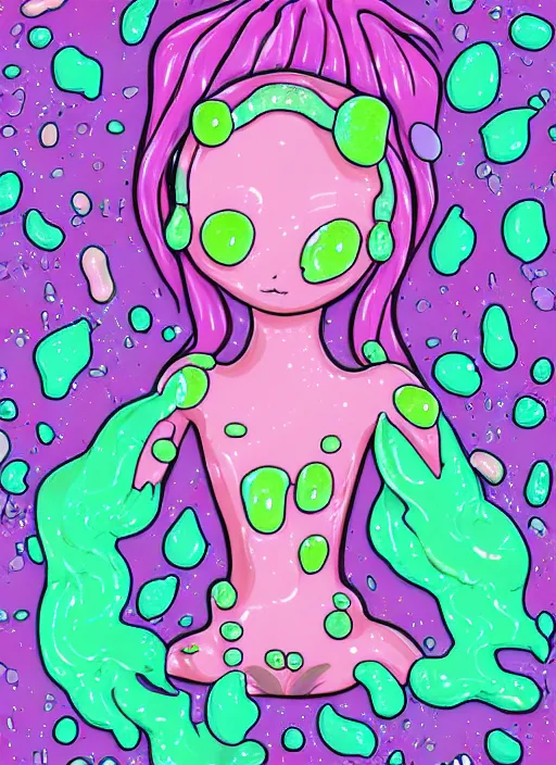 Image similar to melting anorexic pastel cute slimy slime angels, decora inspired illustrations