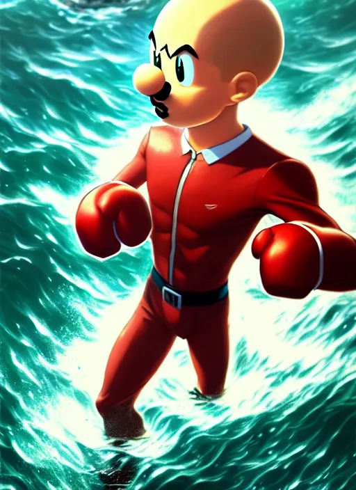 Prompt: gigachad luigi punching like saitama wearing a suit in the ocean, fantasy character portrait, ultra realistic, anime key visual, concept art, intricate details, smooth, sharp focus, illustration, highly detailed by greg rutkowski, ilya kuvshinov, gaston bussiere, craig mullins, simon bisley