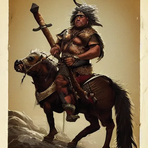 Prompt: portrait of danny devito as a hunnic barbarian on horseback