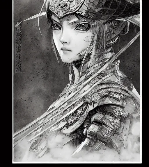 Image similar to portrait of anime woman in armor, pen and ink, intricate line drawings, by craig mullins, ruan jia, kentaro miura, greg rutkowski, loundraw