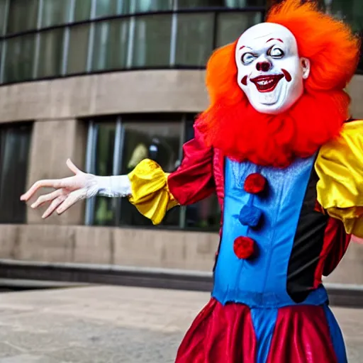 Image similar to Pennywise the clown as a central banker, full body shot