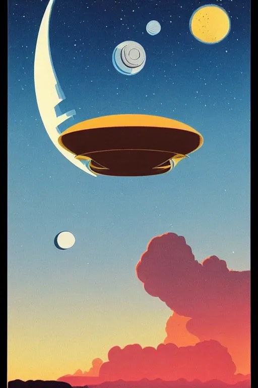 Prompt: 7 0 s travel poster for an extraterrestrial system destination, daniel marriam