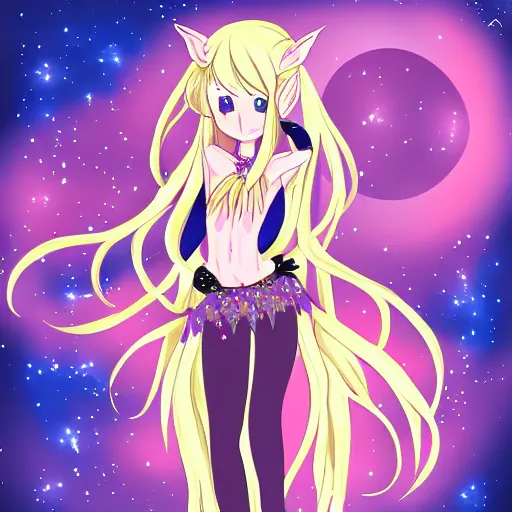 Prompt: digital painting of a long hair anime lady ELF dancing in the moonlight in the style of Sakimichan