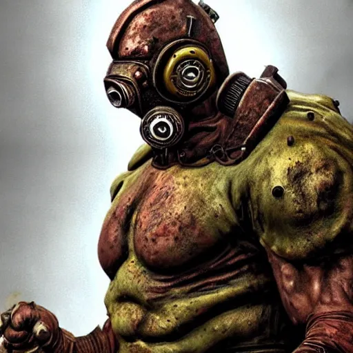 Image similar to super mutant from fallout, hyper realistic, highly detailed, high quality, high resolution