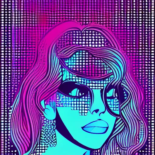 Image similar to a close up of a beautiful woman, in retro colors, synthwave style, 2 d digital vector art