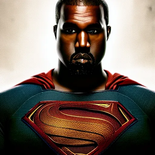 Image similar to Portrait of Kanye West as superman, heroic, amazing splashscreen artwork, splash art, head slightly tilted, natural light, elegant, intricate, fantasy, atmospheric lighting, cinematic, matte painting, detailed face, by Greg rutkowski