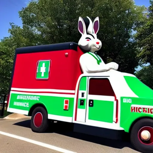 Prompt: big chungus meme, anthropomorphic ambulance shaped like big chungus, high resolution photo