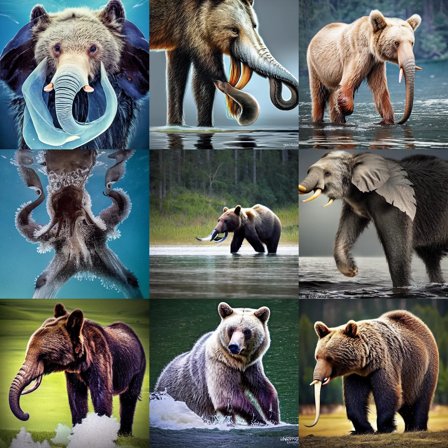 Prompt: a bear-wolf-horse-elephant-jellyfish-squid, wildlife photography