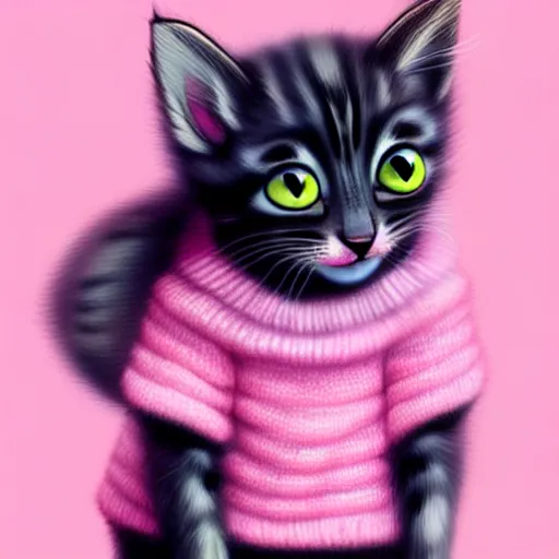 Image similar to cute kitten wearing a pink sweater, digital art, concept art, gemmy woud binnendijk, nixeu, artgerm