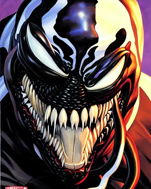 Prompt: a portrait of Venom by Javier Garron, Gerardo Sandoval and Clayton Crain