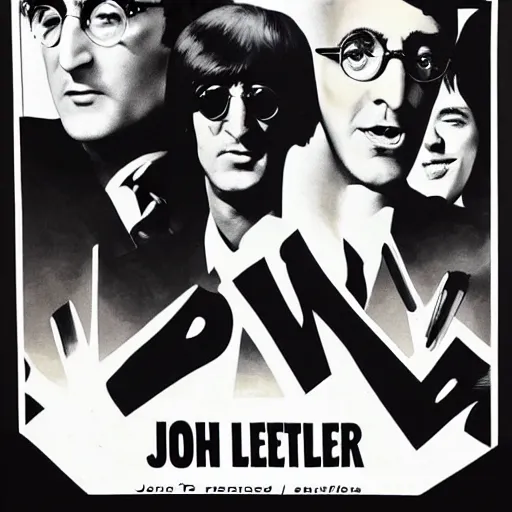 Image similar to john lennon and the beatles star in a james bond movie, 1960s film poster