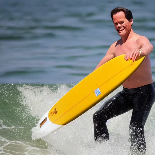 Prompt: mark rutte surfing on a cheese sandwich