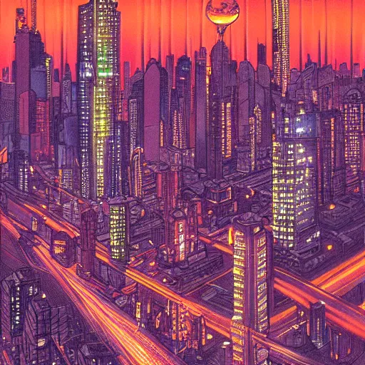 Image similar to akira cityscape at night