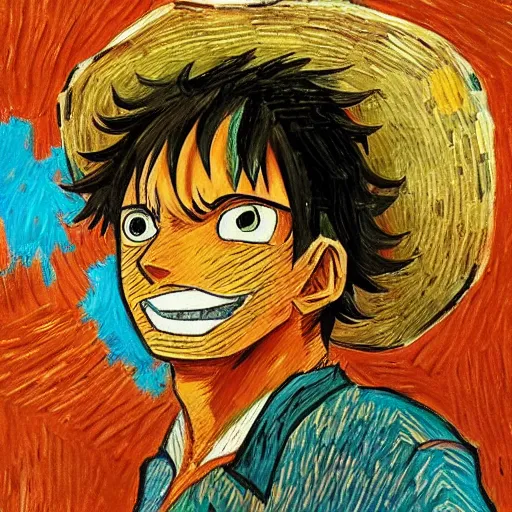 Prompt: luffy in the style of van gogh