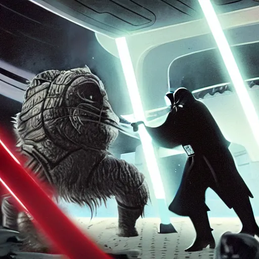 Prompt: tai lung faces off against darth vader. on the death star.