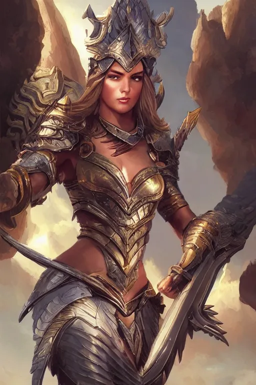 Image similar to amazon valkyrie athena, d & d, fantasy, portrait, highly detailed, headshot, digital painting, trending on artstation, concept art, sharp focus, illustration, art by artgerm and greg rutkowski and magali villeneuve