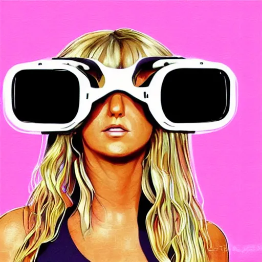 Image similar to : brittney spears wearing vr goggles, digital art, illustration, art station