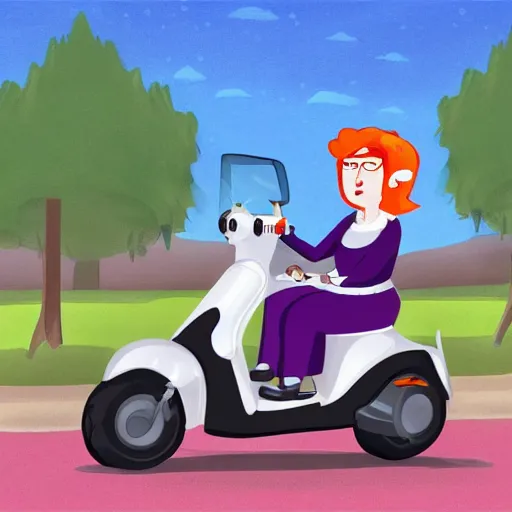 Image similar to artwork of kitboga as edna driving a scooter